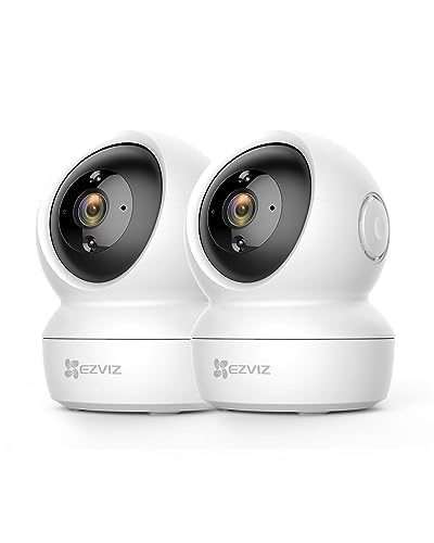 EZVIZ Kit de 2 Cámaras Vigilancia WiFi Interior 360º, C6N Camara Vigilancia Bebe 1080P, Visión Nocturna, Audio Bidireccional, Detección de Movimiento, Control Remoto