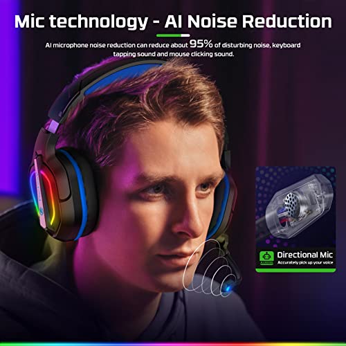 Fachixy FC200 Cascos Gaming para PS4/PS5/PC/Xbox One/Switch, Auriculares Gaming Cancelación de Ruido, Cascos con Microfono Estéreo Sonido, Cascos PS4 con 3.5mm Jack con Luz RGB (Azul)