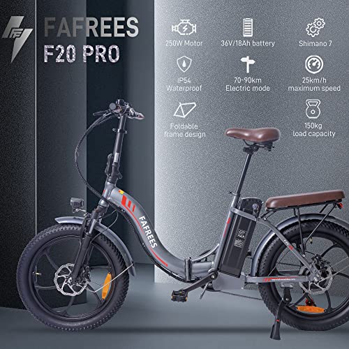 Fafrees [ Oficial F20-PRO Bicicleta electrica Urbana con batería de 36V 18Ah Fat Bike Plegable 20 Pulgadas, 250W Bici electrica Plegable de montaña Adultos Shimano 7S 25 km/h 150kg