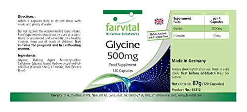 Fairvital | Glicina 500mg - VEGANA - Dosis elevada - Aminoácido - 120 Cápsulas - Calidad Alemana