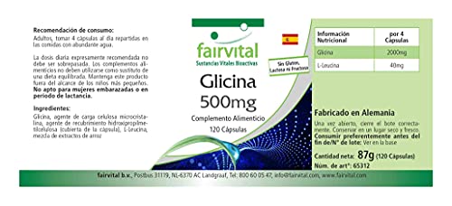 Fairvital | Glicina 500mg - VEGANA - Dosis elevada - Aminoácido - 120 Cápsulas - Calidad Alemana