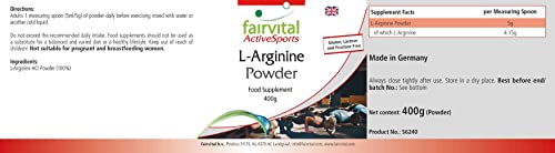 Fairvital | L-Arginina en polvo 400g - 100% pura Arginina HCl sin aditivos, 100% vegana - aminoácido