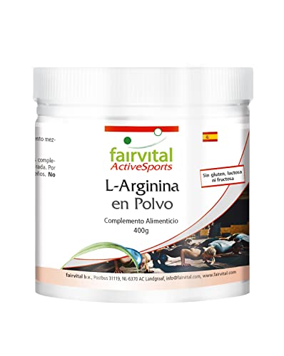 Fairvital | L-Arginina en polvo 400g - 100% pura Arginina HCl sin aditivos, 100% vegana - aminoácido