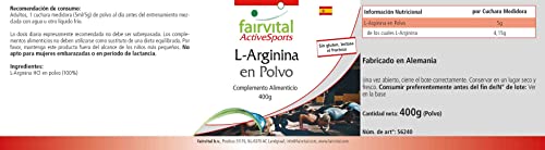 Fairvital | L-Arginina en polvo 400g - 100% pura Arginina HCl sin aditivos, 100% vegana - aminoácido