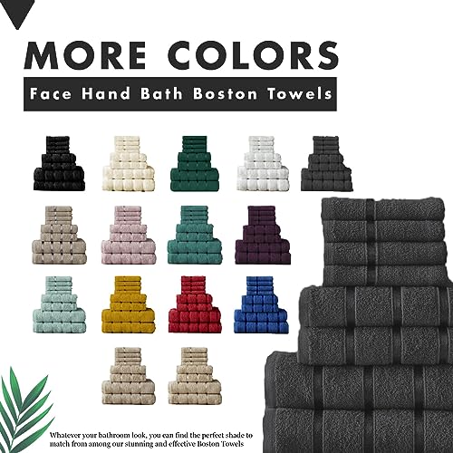 FAIRWAYUK Juego de 8 Toallas para baño, Ultra Suaves, absorbentes, 100% algodón Egipcio, 4 Caras, 2 Toallas de Mano, 2 Toallas de baño, Gris Oscuro