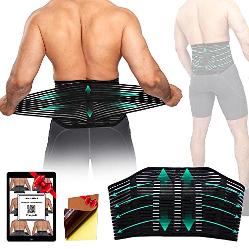 Faja Lumbar para Hombre y Mujer - Soporte Lumbar Alivia Dolor de Cintura y Espalda con Correas Doble Ajuste. Cinturón Lumbar Transpirable. Faja Lumbar Deportiva. Gratis parche de calor. Talla Univ.