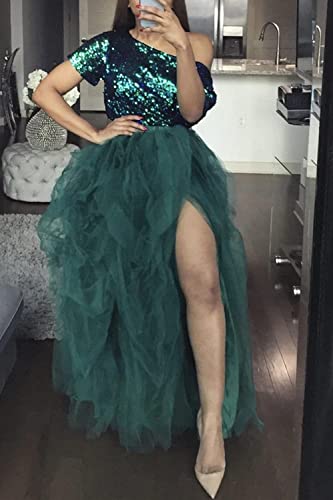 Falda larga de tutú de tul para mujer, medio vestido de cintura alta, falda maxi de malla abullonada, falda de princesa dividida frontal, verde, Talla única