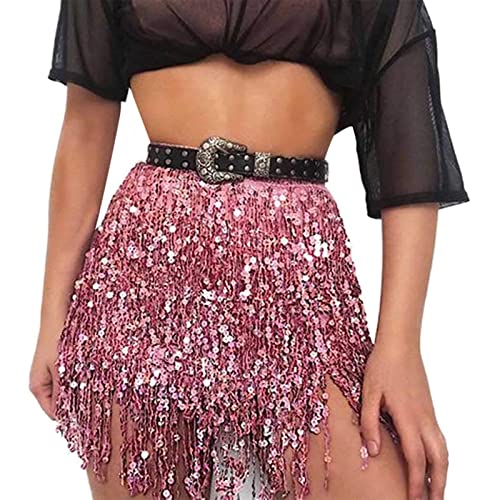 Faldas con borlas y lentejuelas para mujeres Falda con flecos para fiestas y discotecas, Rosa., Talla única