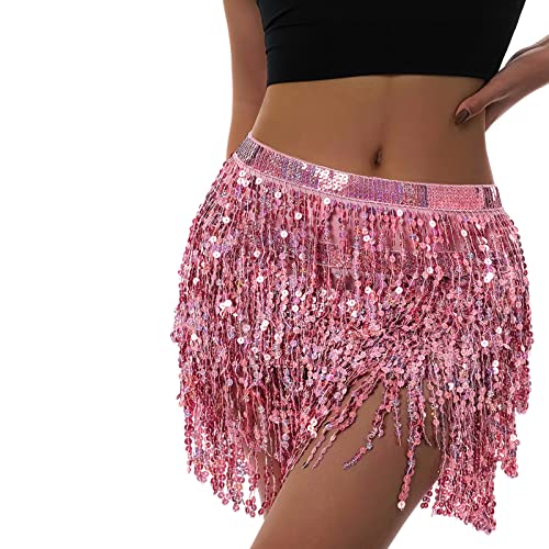 Faldas con borlas y lentejuelas para mujeres Falda con flecos para fiestas y discotecas, Rosa., Talla única