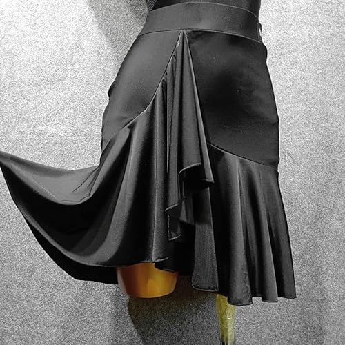 Faldas de baile latino para mujer, faldas de salón con flecos divididas para ropa de baile de práctica de rendimiento, Negro, S/XXL