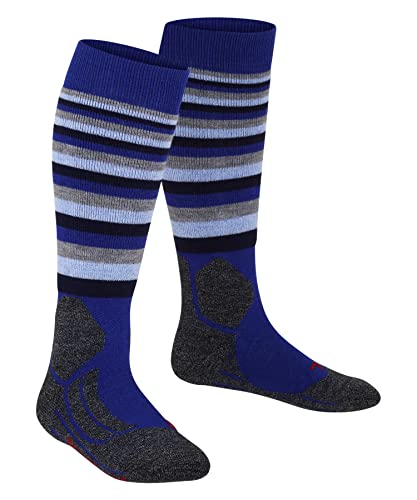 FALKE SK2 Intermediate Stripes K KH lana calida gruesa 1 par, Calcetines de esquí Unisex niños, Azul (Yve 6714), 27/30 EU