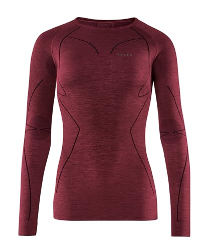 FALKE Wool Tech. Regular Fit, Capa De Base Superior Mangas Largas Mujer, Ropa Interior Térmica De Lana Merino, Rojo (Ruby 8830), L (1 Artículo)