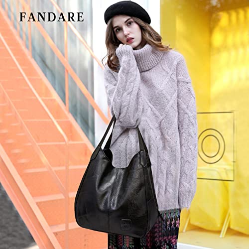 FANDARE Moda Bolsos Totes para Mujer Impermeable Shoppers y Bolsos de Hombro Bolso Bandolera PU Cuero Bolsos de Cubo para Viajes Compras Trabajo Citas Negro