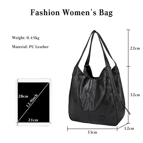 FANDARE Moda Bolsos Totes para Mujer Impermeable Shoppers y Bolsos de Hombro Bolso Bandolera PU Cuero Bolsos de Cubo para Viajes Compras Trabajo Citas Negro