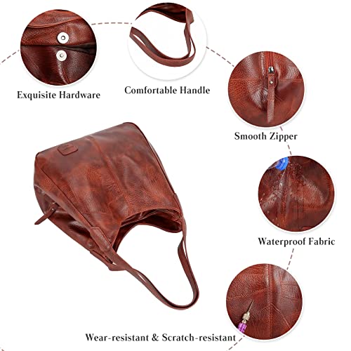 FANDARE Moda Bolsos Totes para Mujer Impermeable Shoppers y Bolsos de Hombro Bolso Bandolera PU Cuero Bolsos de Cubo para Viajes Compras Trabajo Citas Negro