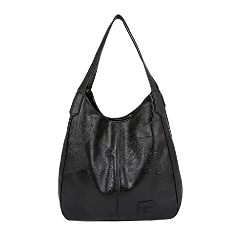 FANDARE Moda Bolsos Totes para Mujer Impermeable Shoppers y Bolsos de Hombro Bolso Bandolera PU Cuero Bolsos de Cubo para Viajes Compras Trabajo Citas Negro