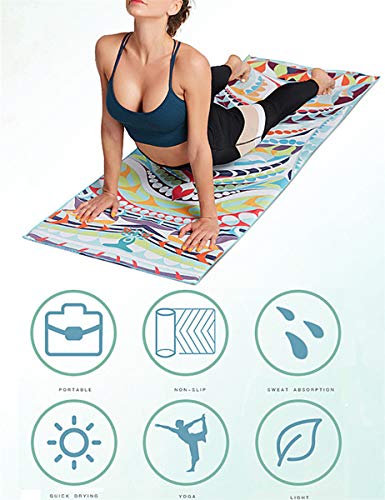 Fansu Toalla de Yoga Antideslizante, Esterilla de Yoga para Viajes Plegable Secado para Caliente Yoga Secado Rápido Toalla Microfibra Pilates Ejercicios de Piso (185cm*63cm,Azul)