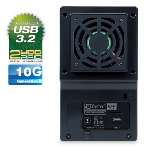 Fantec QB-X2U31R - Carcasa de Aluminio Externa para Montaje de 2 Discos Duros de 3.5", Color Negro, SATA Raid USB 3.1 Tipo C 10G