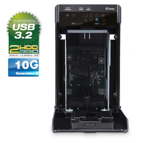 Fantec QB-X2U31R - Carcasa de Aluminio Externa para Montaje de 2 Discos Duros de 3.5", Color Negro, SATA Raid USB 3.1 Tipo C 10G