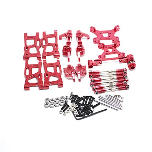 Fanuse Piezas de Actualización para Wltoys 1: 14 144001 RC Coche Metal Dirección Swing Base con Brazo C Cubo Trasero Asiento Varilla de Tracción para Servo,Rojo