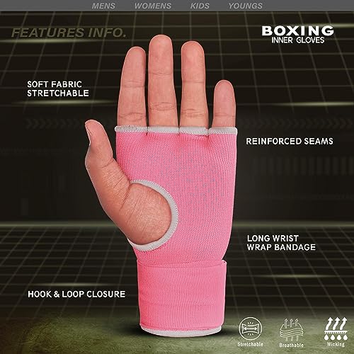 Farabi Sports Boxeo Vendas Guantes para niños y Adultos Venda Boxeo Hombres & Mujeres Vendas Boxeo Entrenamiento MMA Muay Thai Vendas de Boxeo (Adultos S/M, Pink)