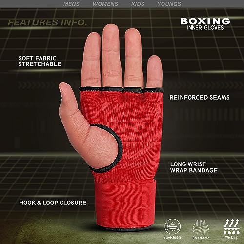 Farabi Sports Boxeo Vendas Guantes para niños y Adultos Venda Boxeo Hombres & Mujeres Vendas Boxeo Entrenamiento MMA Muay Thai Vendas de Boxeo (Adultos S/M, Red)