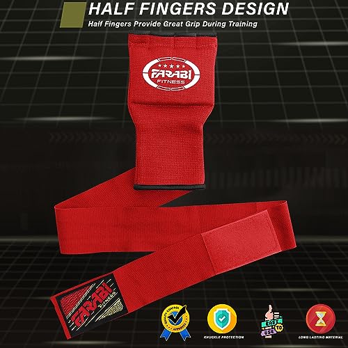 Farabi Sports Boxeo Vendas Guantes para niños y Adultos Venda Boxeo Hombres & Mujeres Vendas Boxeo Entrenamiento MMA Muay Thai Vendas de Boxeo (Adultos S/M, Red)