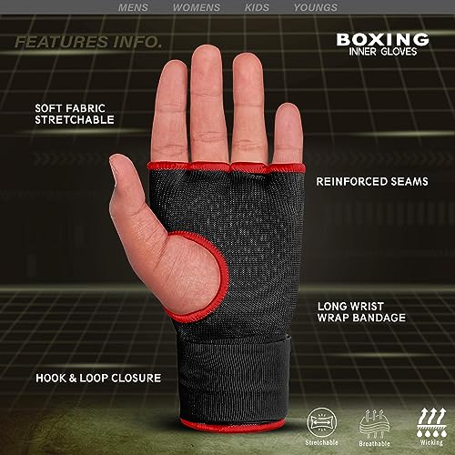 Farabi Sports Boxeo Vendas Guantes para niños y Adultos Venda Boxeo Hombres & Mujeres Vendas Boxeo Entrenamiento MMA Muay Thai Vendas de Boxeo (Adultos S/M, Black)