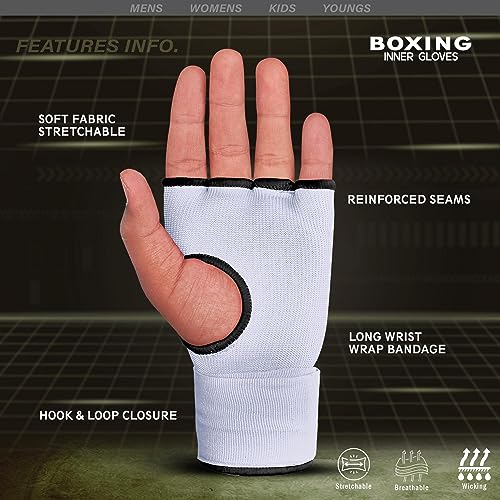 Farabi Sports Boxeo Vendas Guantes para niños y Adultos Venda Boxeo Hombres & Mujeres Vendas Boxeo Entrenamiento MMA Muay Thai Vendas de Boxeo (Niños, White)