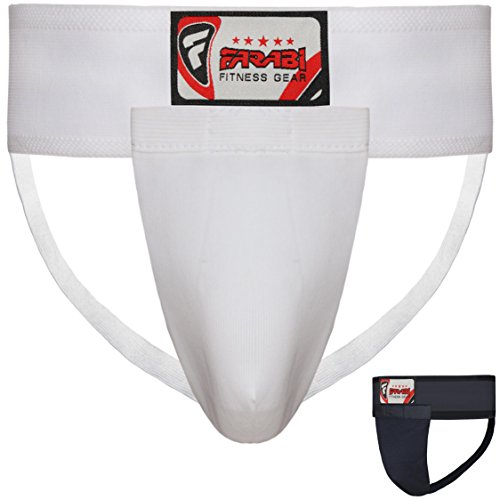 Farabi Sports coquilla Hombre Kick Boxing coquilla MMA Muay Thai Artes Marciales Protector Testicular (M, White)