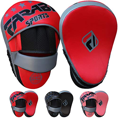 Farabi Sports Curved Focus Mitts: almohadillas de boxeo para MMA, entrenamiento de sparring, manoplas y almohadillas de boxeo (Black/Red)