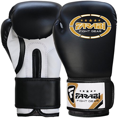 Farabi Sports Guantes Boxeo niño Guantes Muay Thai 4 oz 6 oz 8 oz Guantes de Boxeo niño MMA Muay Thai niños Guante Saco de Boxeo (8-oz, Black)