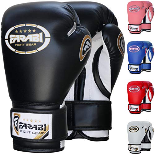 Farabi Sports Guantes Boxeo niño Guantes Muay Thai 4 oz 6 oz 8 oz Guantes de Boxeo niño MMA Muay Thai niños Guante Saco de Boxeo (8-oz, Black)