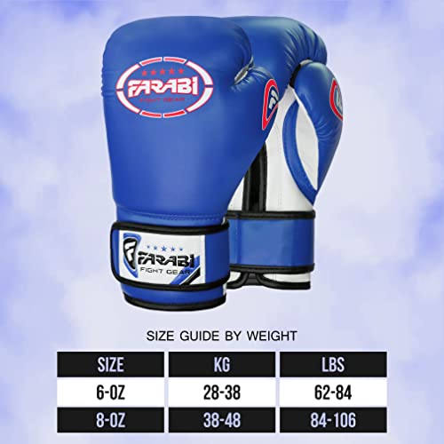 Farabi Sports Guantes Boxeo niño Guantes Muay Thai 4 oz 6 oz 8 oz Guantes de Boxeo niño MMA Muay Thai niños Guante Saco de Boxeo (8-oz, Blue)