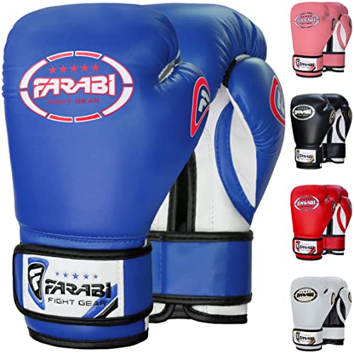 Farabi Sports Guantes Boxeo niño Guantes Muay Thai 4 oz 6 oz 8 oz Guantes de Boxeo niño MMA Muay Thai niños Guante Saco de Boxeo (8-oz, Blue)