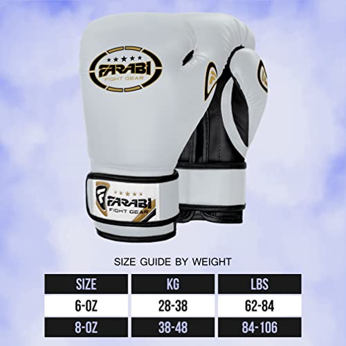 Farabi Sports Guantes Boxeo niño Guantes Muay Thai 4 oz 6 oz 8 oz Guantes de Boxeo niño MMA Muay Thai niños Guante Saco de Boxeo (8-oz, White)