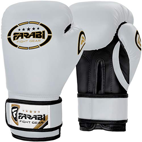 Farabi Sports Guantes Boxeo niño Guantes Muay Thai 4 oz 6 oz 8 oz Guantes de Boxeo niño MMA Muay Thai niños Guante Saco de Boxeo (8-oz, White)