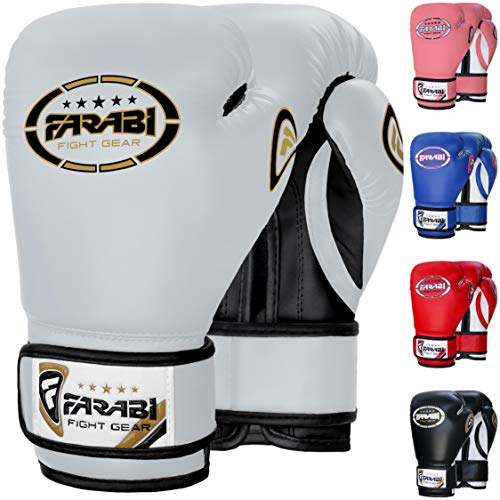 Farabi Sports Guantes Boxeo niño Guantes Muay Thai 4 oz 6 oz 8 oz Guantes de Boxeo niño MMA Muay Thai niños Guante Saco de Boxeo (8-oz, White)