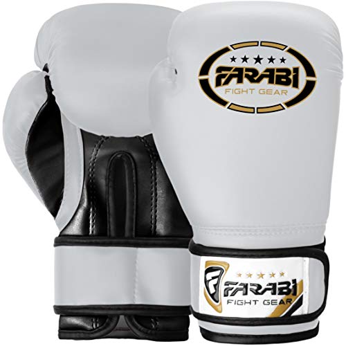 Farabi Sports Guantes Boxeo niño Guantes Muay Thai 4 oz 6 oz 8 oz Guantes de Boxeo niño MMA Muay Thai niños Guante Saco de Boxeo (8-oz, White)