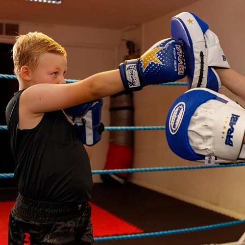 Farabi Sports guantes boxeo niño Niños y niñas guantes boxeo 6-oz Youth, Junior guantes de boxeo niño para MMA, Muay Thai, saco de boxeo y entrenamiento para edades de 5 a 10 años (Blue, 6-oz)