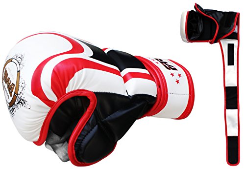 Farabi Sports Hybrid Semi Pro MMA Guantes de Entrenamiento 7oz Grappling Sparring Guantes (White/Red, L/XL)