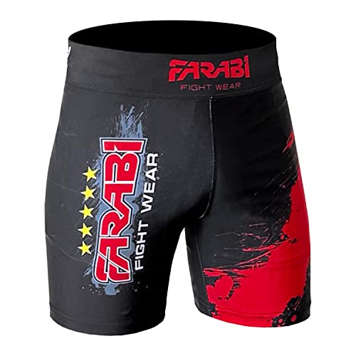 Farabi Sports MMA Short Vale tudo Pantalones Cortos de compresión Grappling Fight Training Match Compression Tight (Black/Red, M)