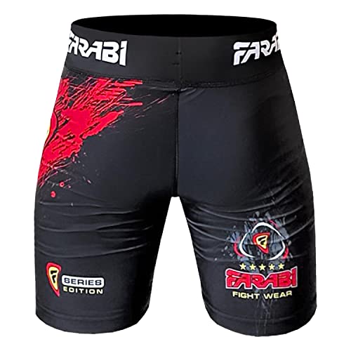 Farabi Sports MMA Short Vale tudo Pantalones Cortos de compresión Grappling Fight Training Match Compression Tight (Black/Red, M)