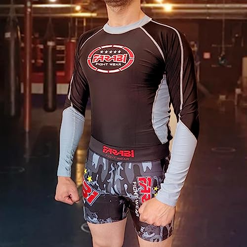 Farabi Sports MMA Short Vale tudo Pantalones Cortos de compresión Grappling Fight Training Match Compression Tight (Camo/Grey, L)