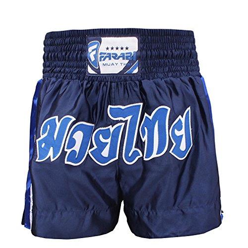 Farabi Sports Muay Thai Shorts - Pantalones Muay Thai para Entrenamiento, Lucha contra jaulas, Ejercicio, Uvas, Corriendo y Artes Marciales (Navy Blue, XL)