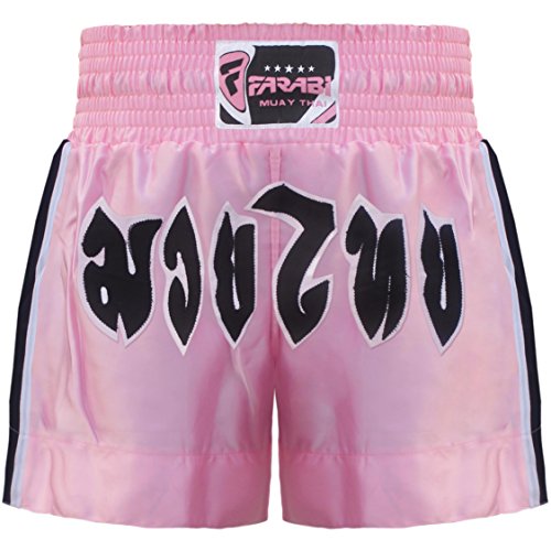 Farabi Sports Muay Thai Shorts - Shorts de Entrenamiento de Artes Marciales MMA Boxing Shorts (Pink, Large)