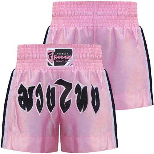 Farabi Sports Muay Thai Shorts - Shorts de Entrenamiento de Artes Marciales MMA Boxing Shorts (Pink, Large)