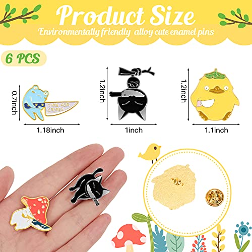 FARUTA 5 pines esmaltados lindos pines de anime, hongos de dibujos animados, pato, gato, con cuchillo, esmaltado, broche, pin para bricolaje, mochila, ropa, sombrero, decoración