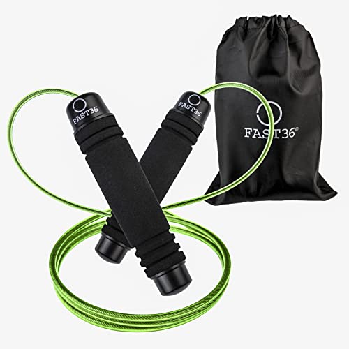 FAST36 Cuerda Saltar, Comba De Saltar Para Ejercicio De Intervalos, Crossfit, Profesional Rápido Ajustable, Asas De Espuma De Memoria, Deportes Fitness Boxeo, pérdida De Peso, Hombre Mujer (Verde)