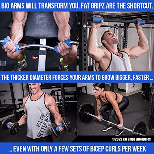 Fat Gripz Pro - La Forma mas Simple y comprobada de Obtener bíceps y antebrazos mas Grandes de Forma rápida (diámetro Externo de 5,7cm) (Utilizado por Muchos Jugadores de la NFL) (Azul/Negro)